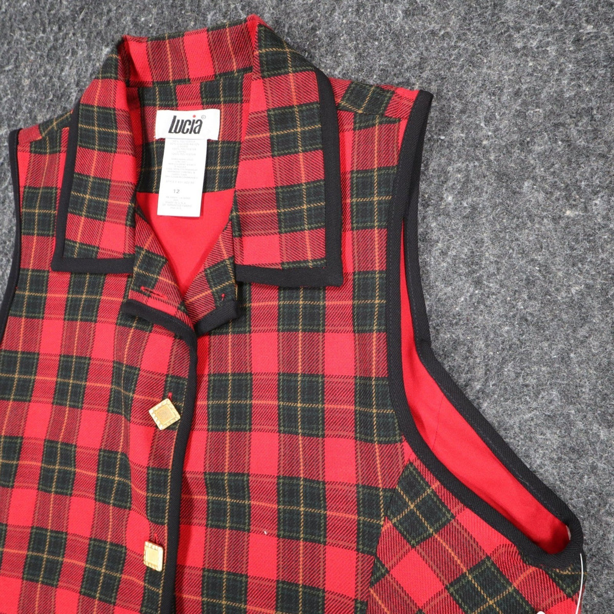 Lucia Plaid Vest Womens Size 12 Vintage 90s Red Tartan Button Front Made in USA - take2supply