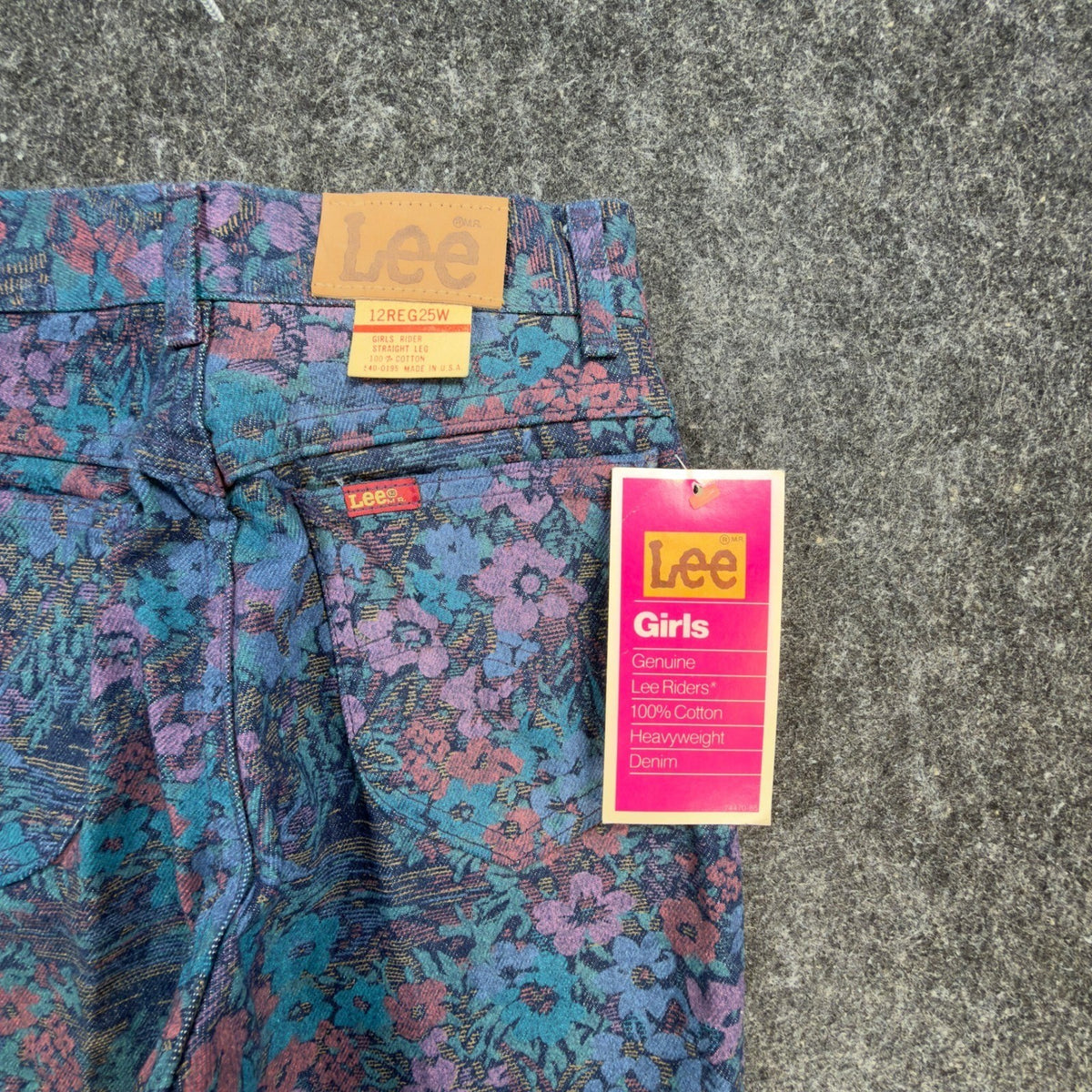Lee Vintage 90s Floral Jeans Girls 12 Reg Blue USA Made NOS NWT 25 Waist - take2supply