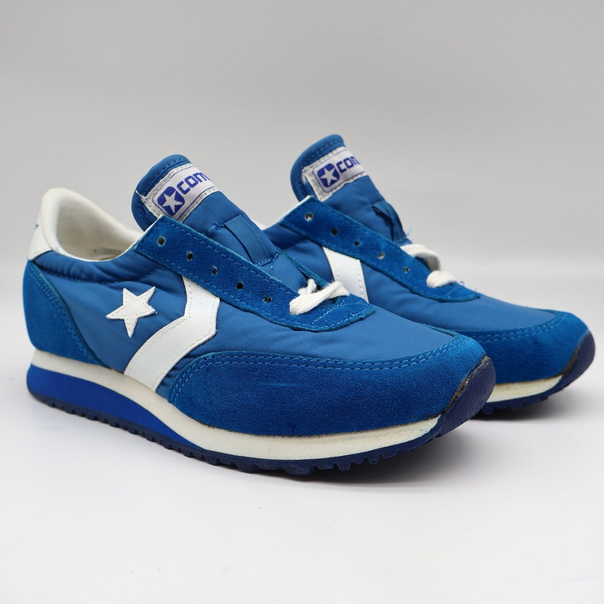 Converse Road Star Boys Size 3 Vintage 80s Blue White Nylon Suede Sneakers NOS - take2supply