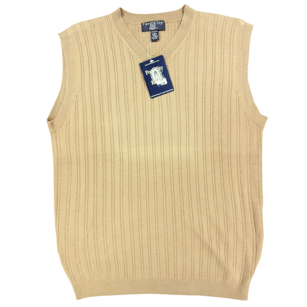 Port City Khaki's V-Neck Sweater Vest Mens L Tan Acrylic NWT Deadstock - take2supply
