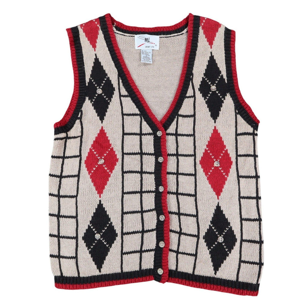 SML Sport Ltd Sweater Vest Small 1996 Vintage Beige Argyle Button Front NWT - take2supply