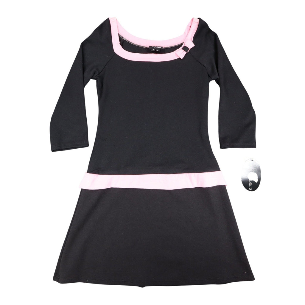 My Michelle Dress Medium Black Pink Bow 3/4 Sleeve Y2K Drop Waist NWT USA Made - take2supply