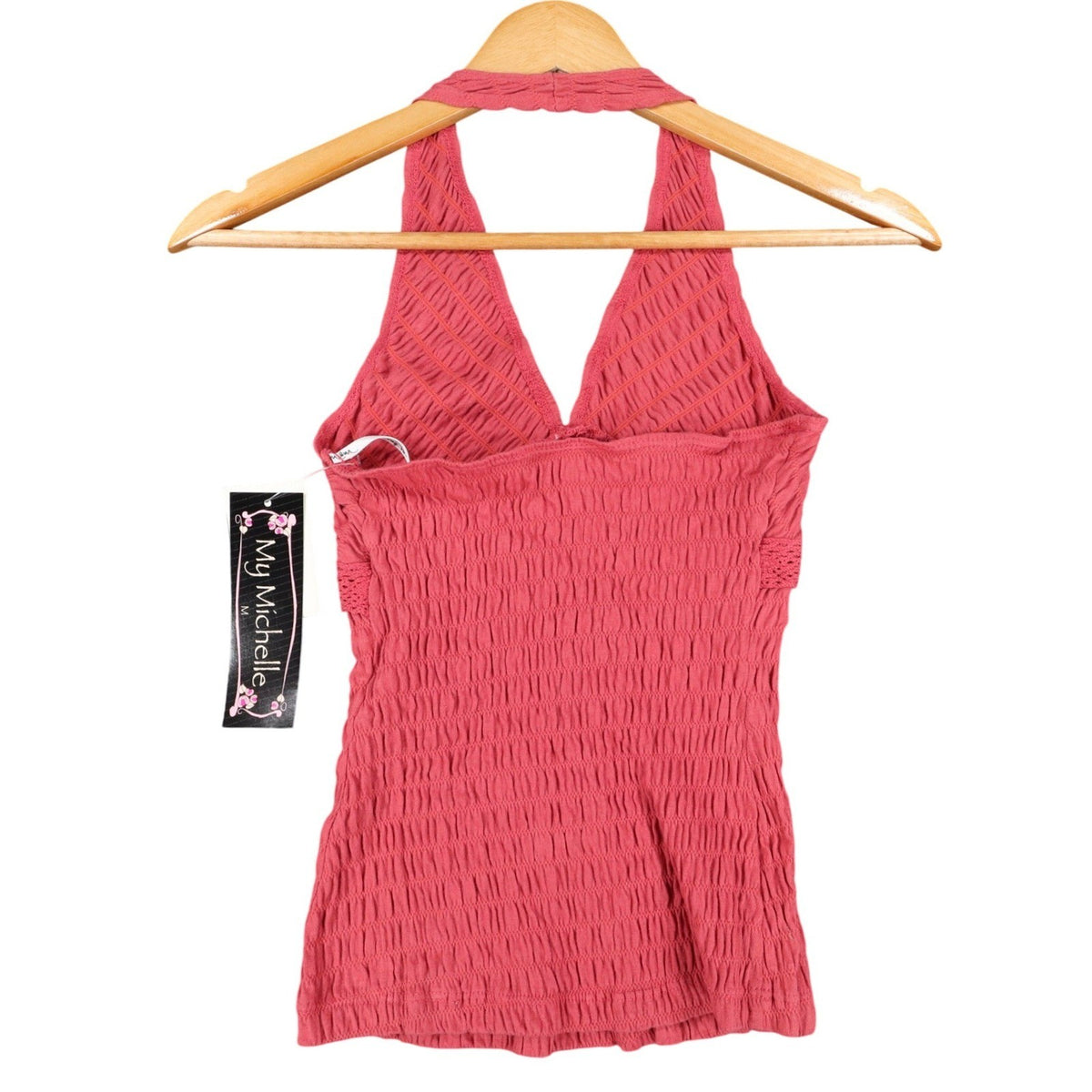 My Michelle Halter Top Womens Medium NWT Pink Cotton Smocked Y2K Boho - take2supply