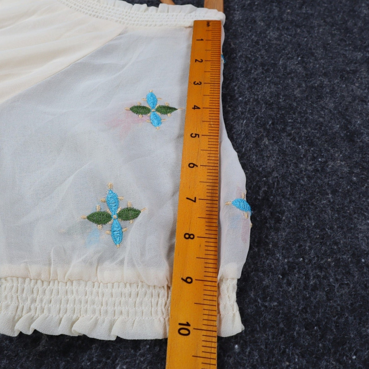 Angie Embroidered Smocked Blouse Womens Size Medium Ivory Boho Sheer Sleeve Top - take2supply