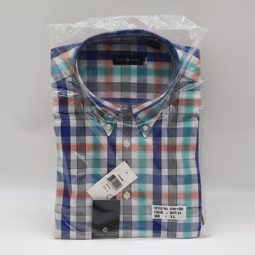 Cotton Traders Plaid Button Down Shirt Mens XL Royal Blue Short Sleeve 2700-520 - take2supply