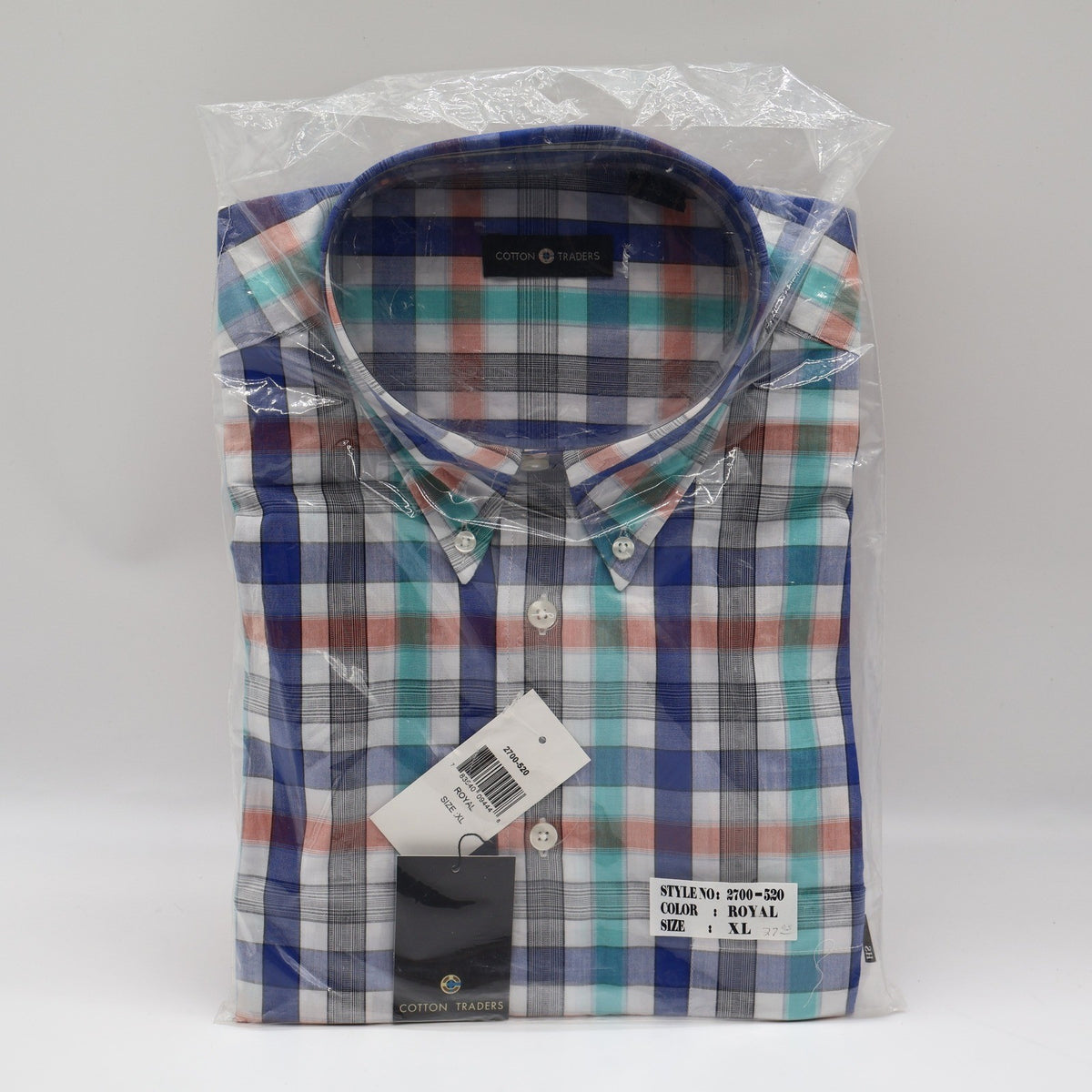 Cotton Traders Plaid Button Down Shirt Mens XL Royal Blue Short Sleeve 2700-520 - take2supply