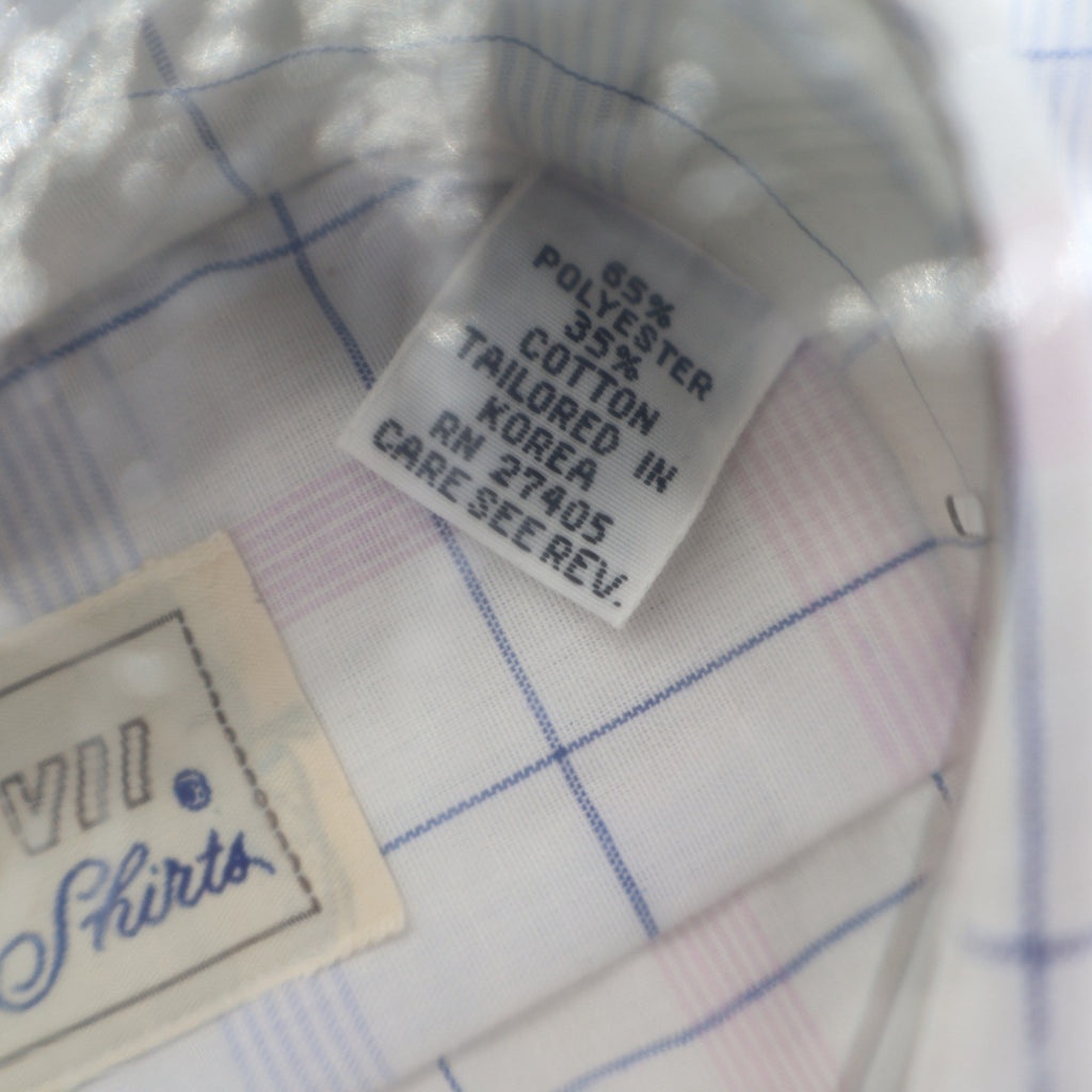 Mark VII Dress Shirt Mens 15.5 34/35 Vintage Deadstock Pink Blue Plaid Korea - take2supply