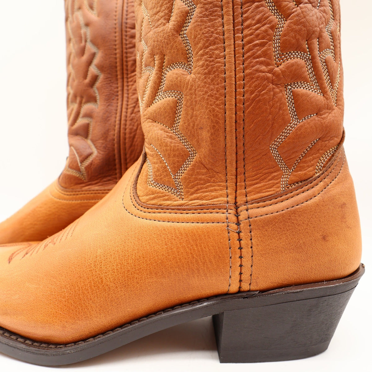 American West Trading Cowboy Boots Mens 9 D Walnut Deertan Leather Made in USA - take2supply
