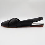 Nicole Bridget Sandals Women 9 Black Leather Slingback Flat Peep Toe Vintage y2k - take2supply