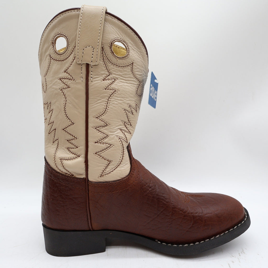 Acme Vintage Cowboy Boots Boys 2 Brown Cream Bullhide Roper NWT Deadstock - take2supply