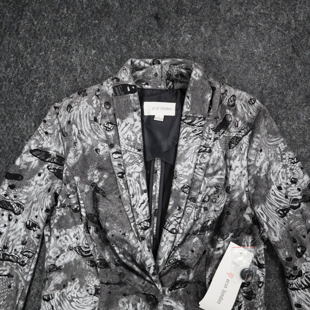 Erin London Blazer Jacket Womens Small NWT Gray Abstract Knit Single Button - take2supply