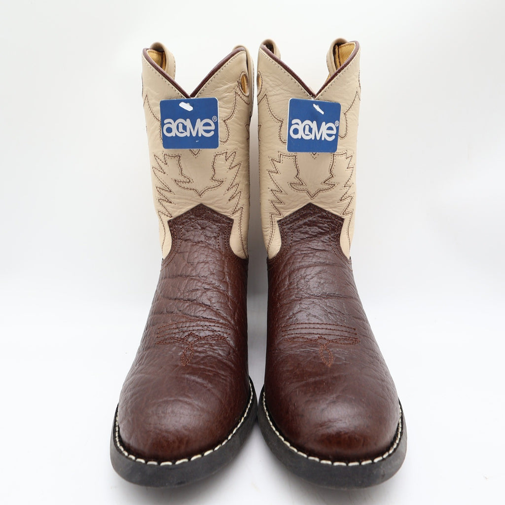 Acme Vintage Style Roper Boots Kids 3.5 Brown Bullhide Leather New NWT - take2supply