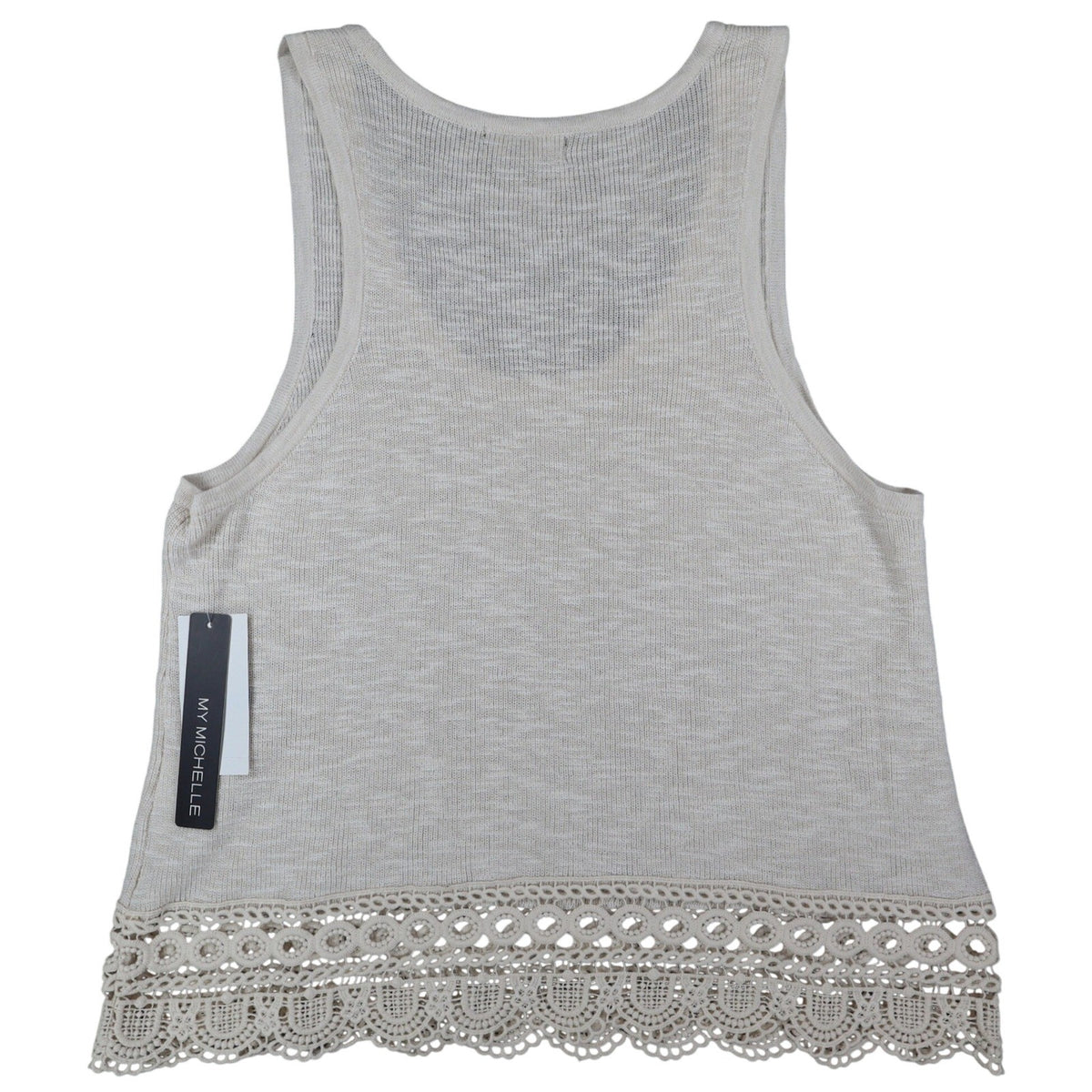 My Michelle Tank Top XL Ivory Cotton Blend Crochet Lace Hem Boho Sleeveless - take2supply