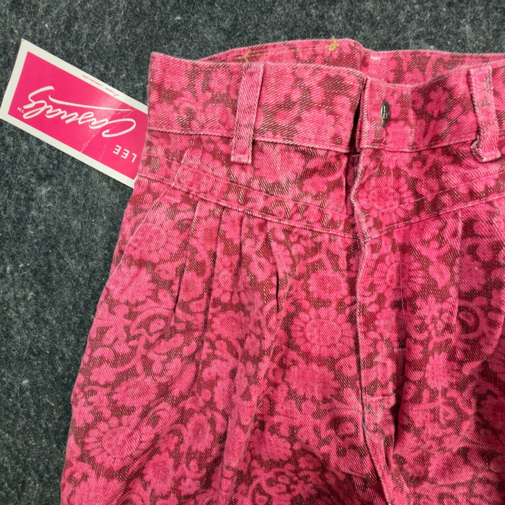 Lee Vintage 80s Floral Casuals Pants Girls 14 Slim Pink USA Made NOS NWT - take2supply