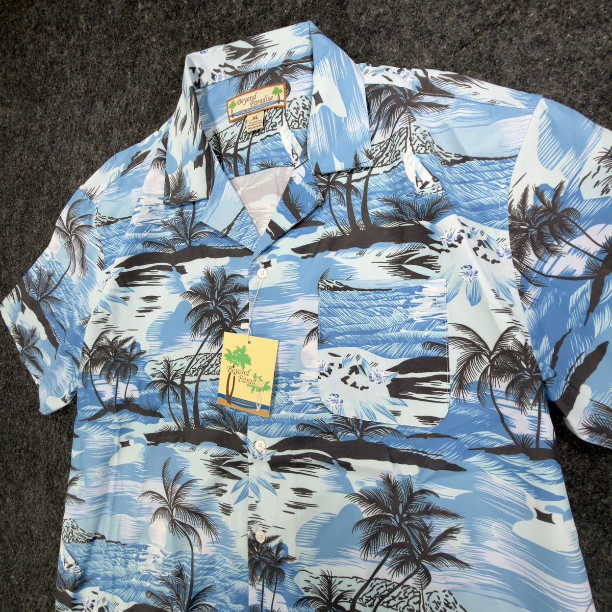 Beyond Paradise Hawaiian Shirt Mens XL Blue Tropical Palm Tree Cotton Blend NWT - take2supply