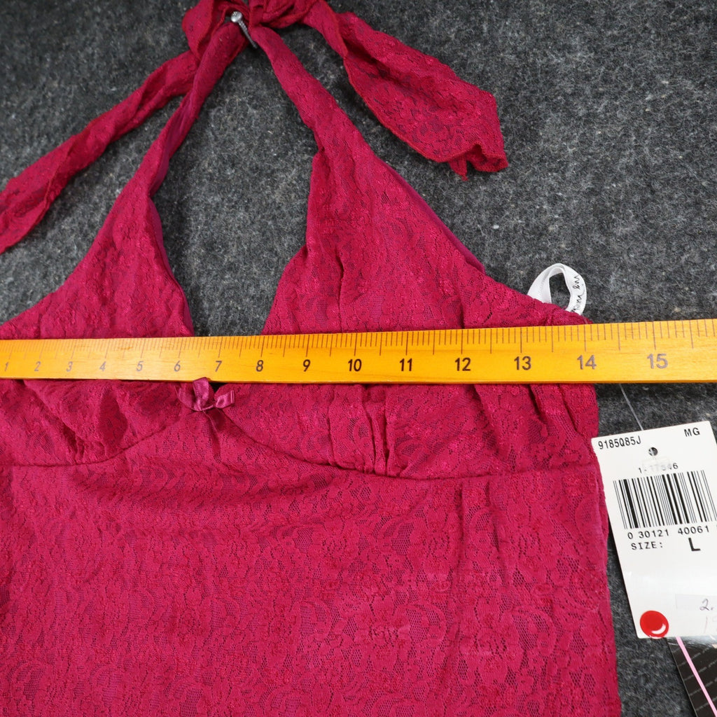 My Michelle Halter Top Large Y2K Pink Floral Lace Tie Neck Lettuce Hem NWT - take2supply