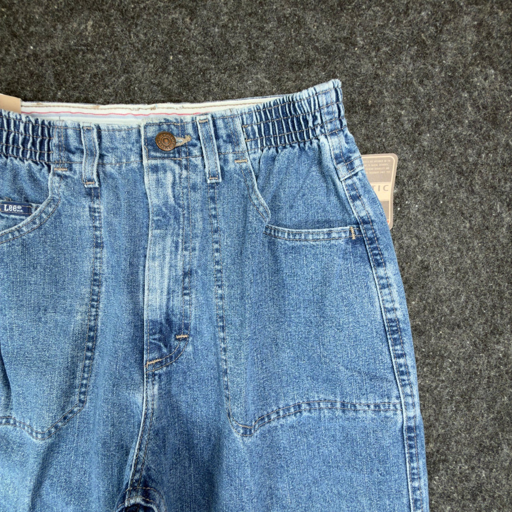 Lee Vintage 90s Side Elastic Utility Jeans Womens 8 M Blue Denim Made in USA NWT - take2supply