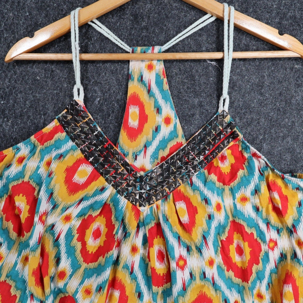 Angie Tank Top Womens Large NWT Ikat Print Studded V-Neck Cotton Racerback C754 - take2supply