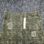 She + Sky Snake Print Mini Skirt Womens Medium Green Cotton Distressed NWT - take2supply