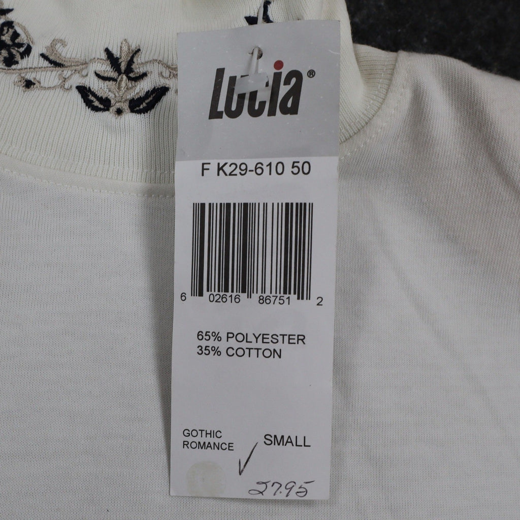 Lucia Mock Neck Top Womens Small Vintage 90s Ivory Embroidered Deadstock NWT - take2supply