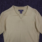 SML Design Polo Sweater Women Medium Tan Short Sleeve Cotton Blend Ribbed NWT - take2supply
