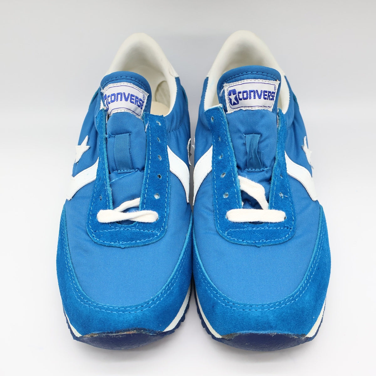 Converse Road Star Boys Size 3 Vintage 80s Blue White Nylon Suede Sneakers NOS - take2supply