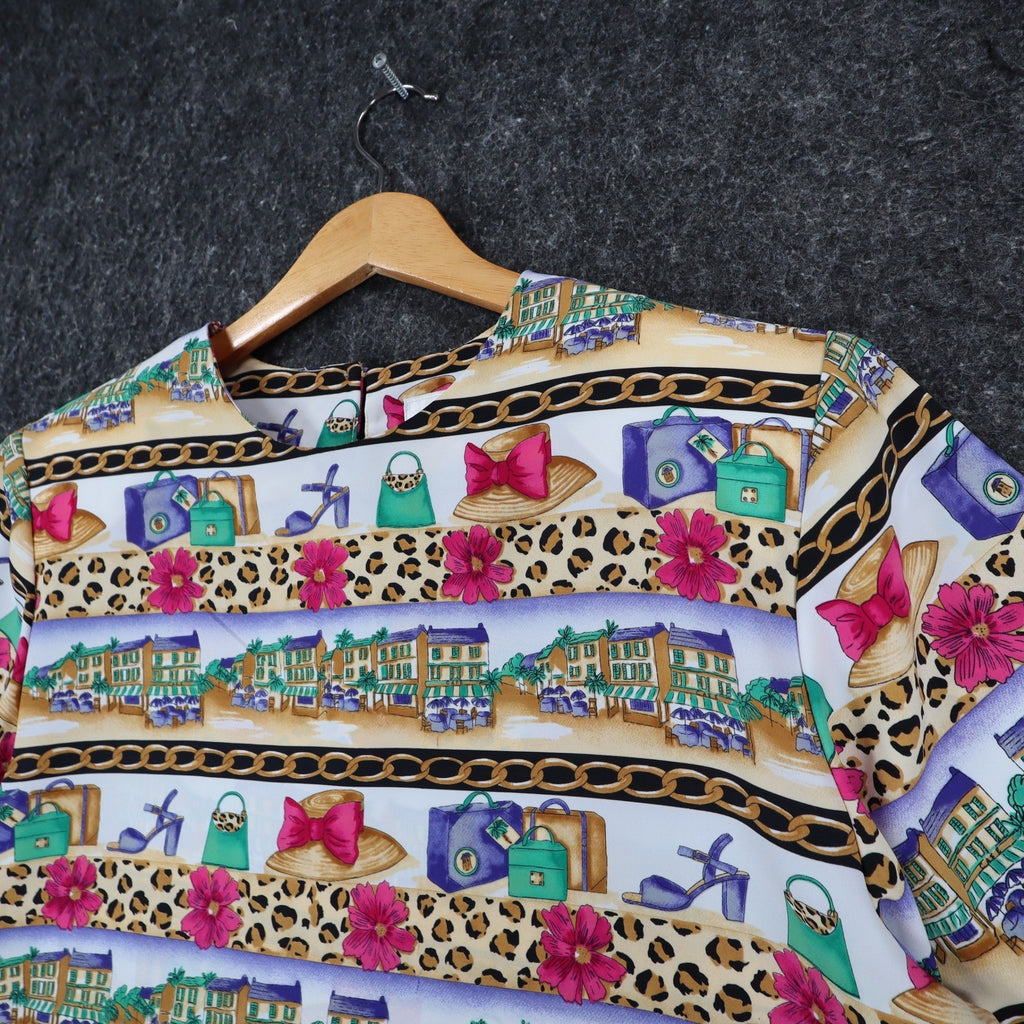 Jordan Top Womens Small Vintage 90s Novelty Print Leopard Chain Link SS NWT - take2supply