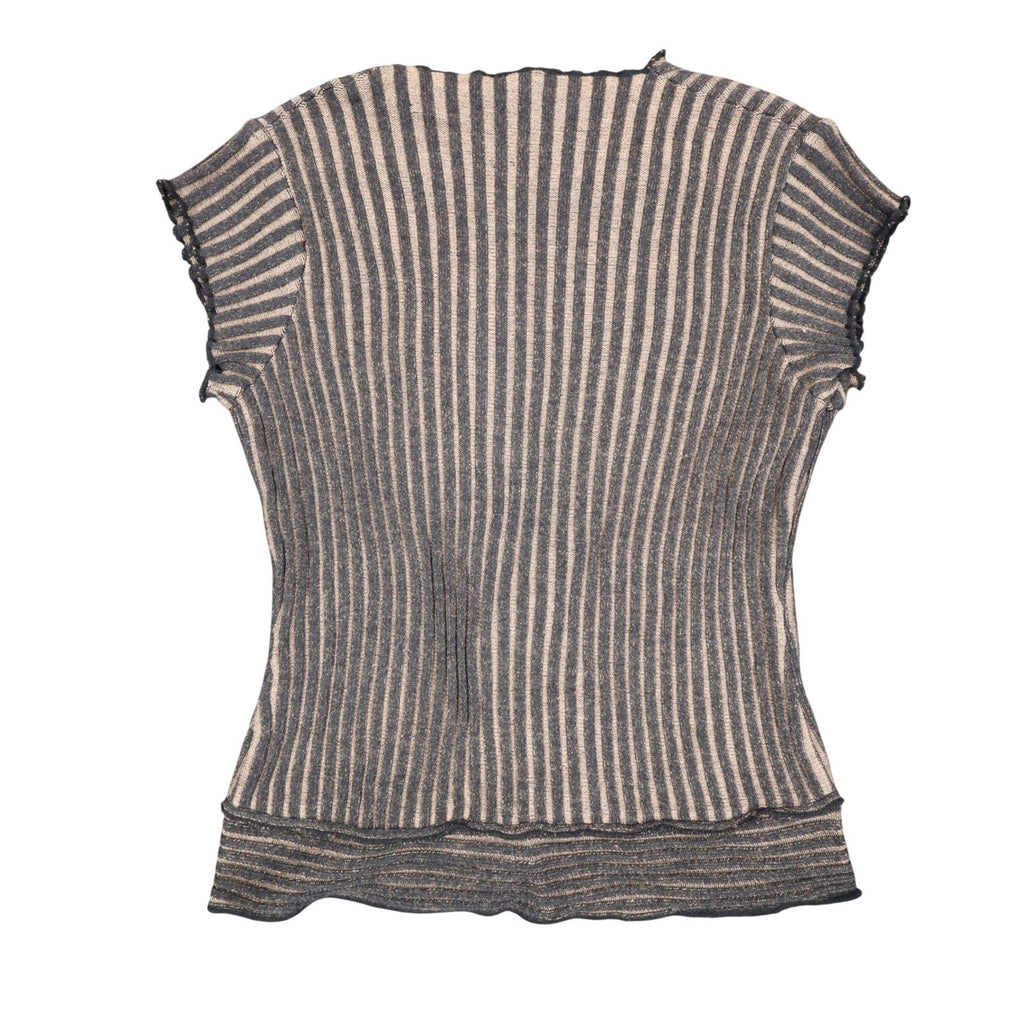 Lanalee Chic Knits Cardigan Vest Womens Medium Y2K Taupe Ribbed Buckle Front NEW - take2supply