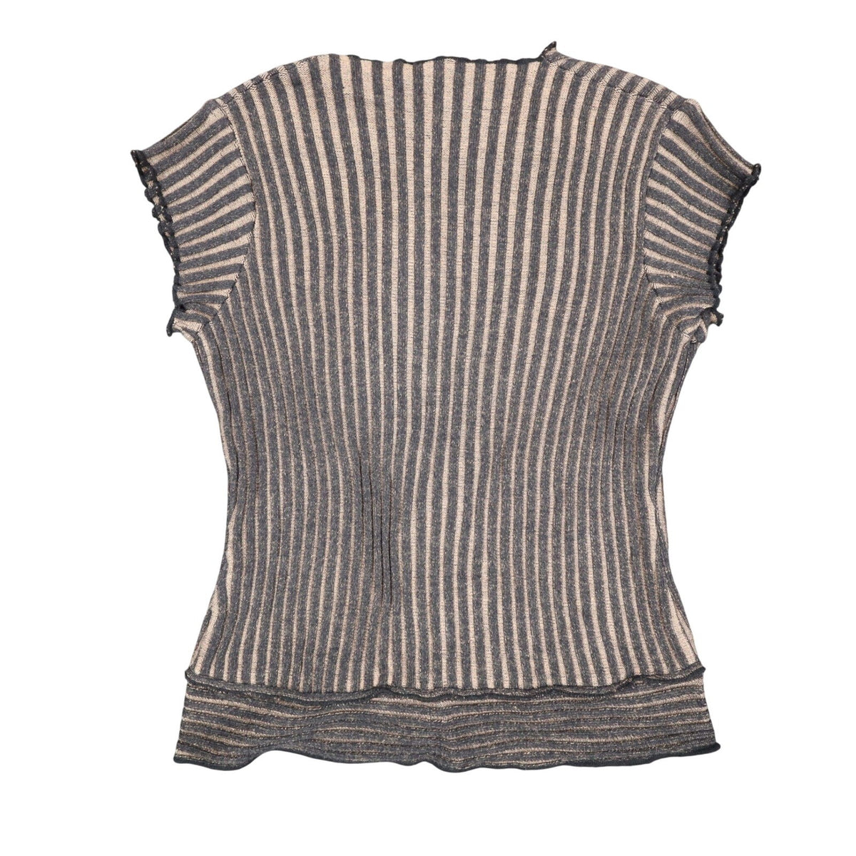 Lanalee Chic Knits Cardigan Vest Womens Medium Y2K Taupe Ribbed Buckle Front NEW - take2supply
