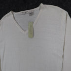 Carolyn Taylor Essentials Women Large White V-Neck Scallop Trim Knit Sweater NWT - take2supply