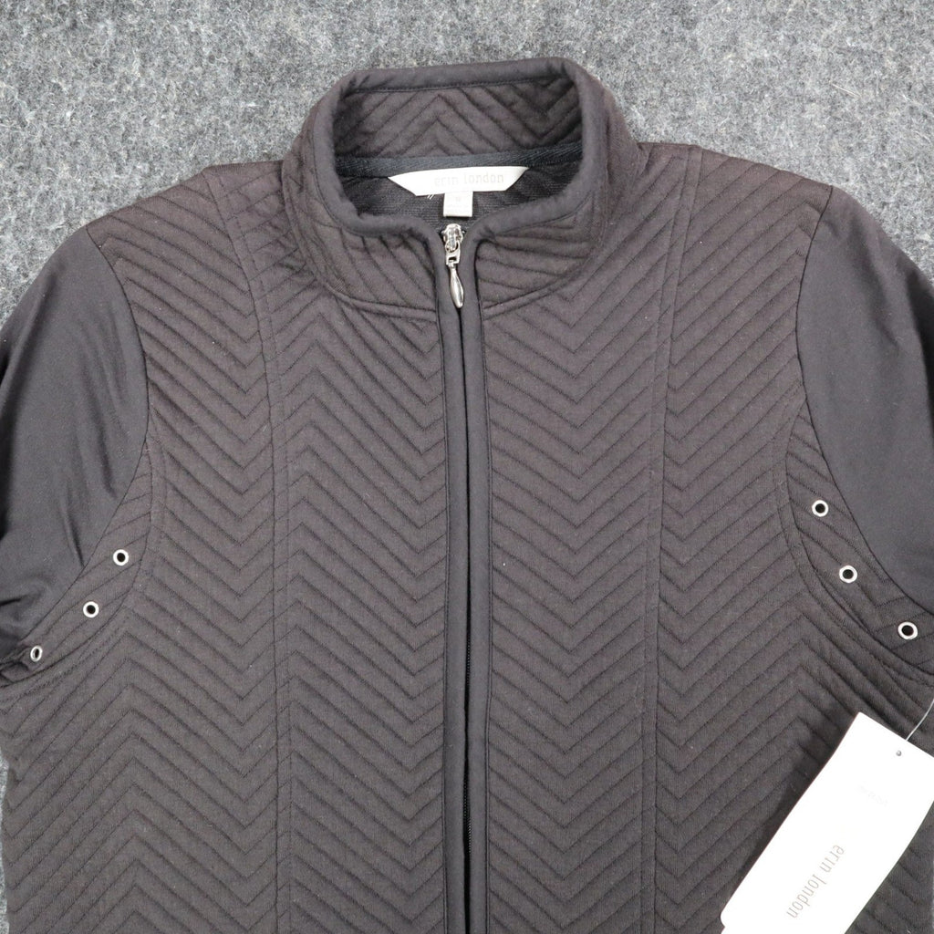 Erin London Quilted Zip Jacket Womens Small Black Chevron Mock Neck Grommet NEW - take2supply