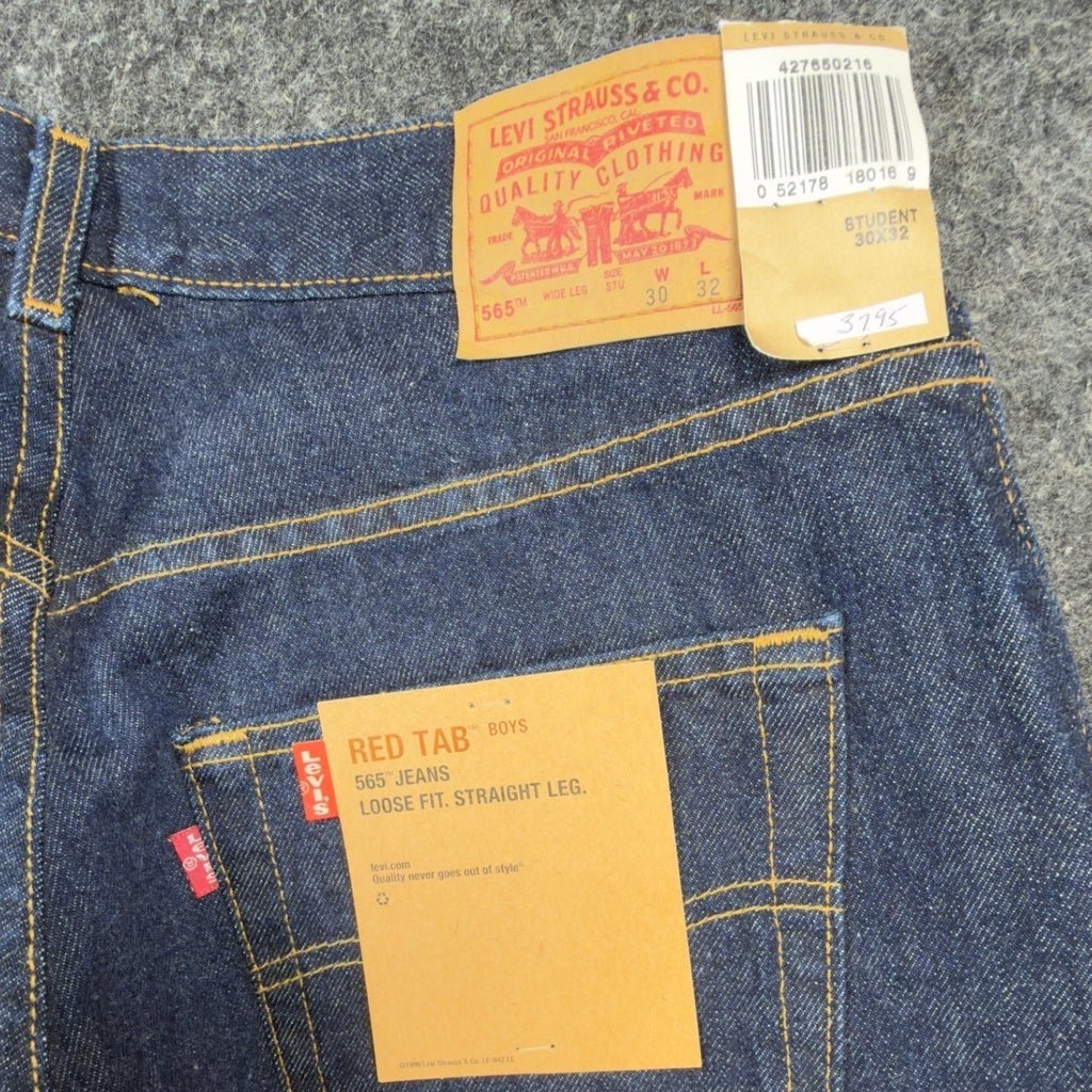 Levi's 2000s 565 Wide Leg Jeans Boys 30x32 Dark Indigo Deadstock NWT Vintage - take2supply