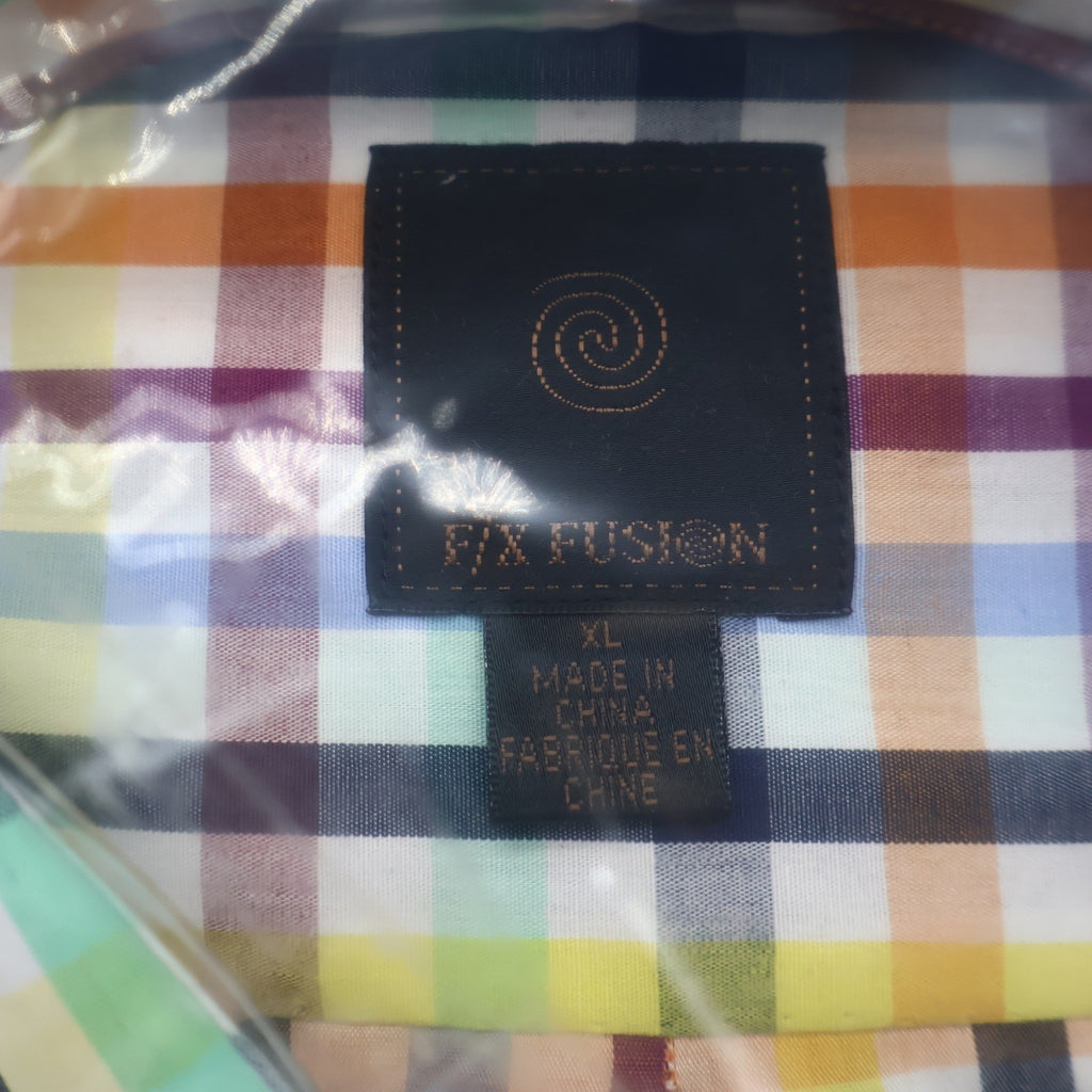 F/X Fusion Shirt Mens XL Multi Colored Check Short Sleeve Easy Care D552 NWT - take2supply