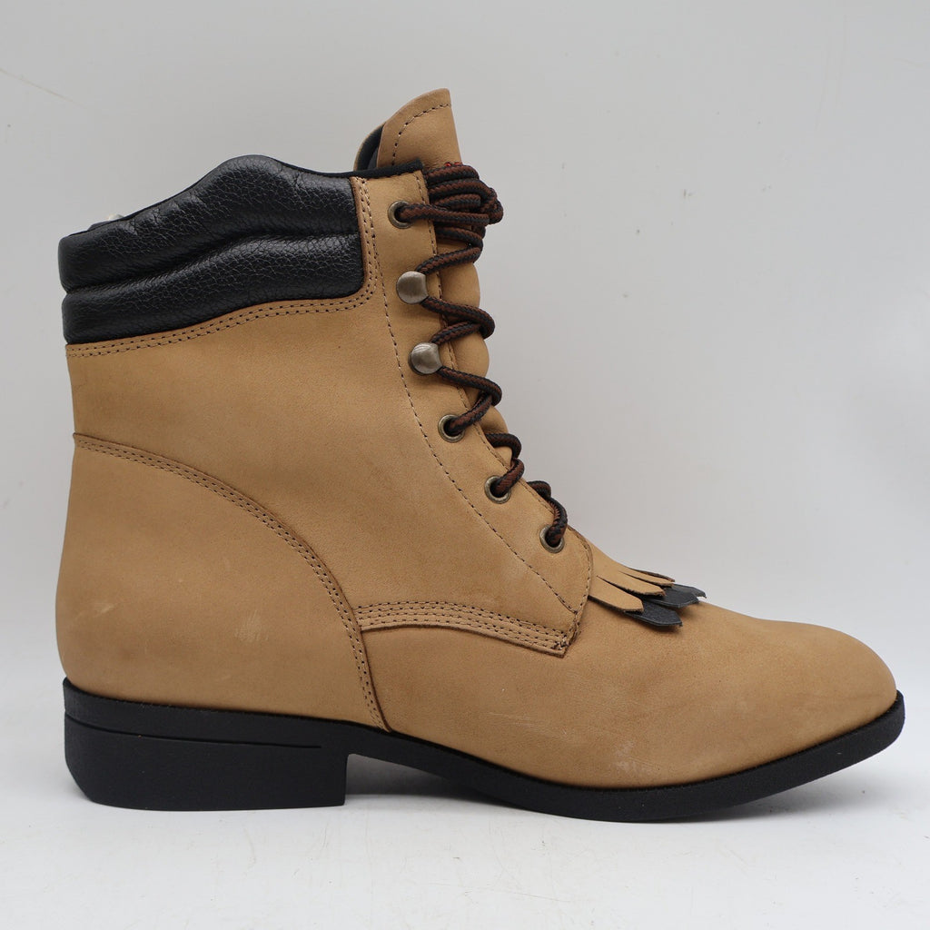 Laredo Western Kiltie Boots Womens 10 Tan Leather Lace Up Fringe 551 New In Box - take2supply
