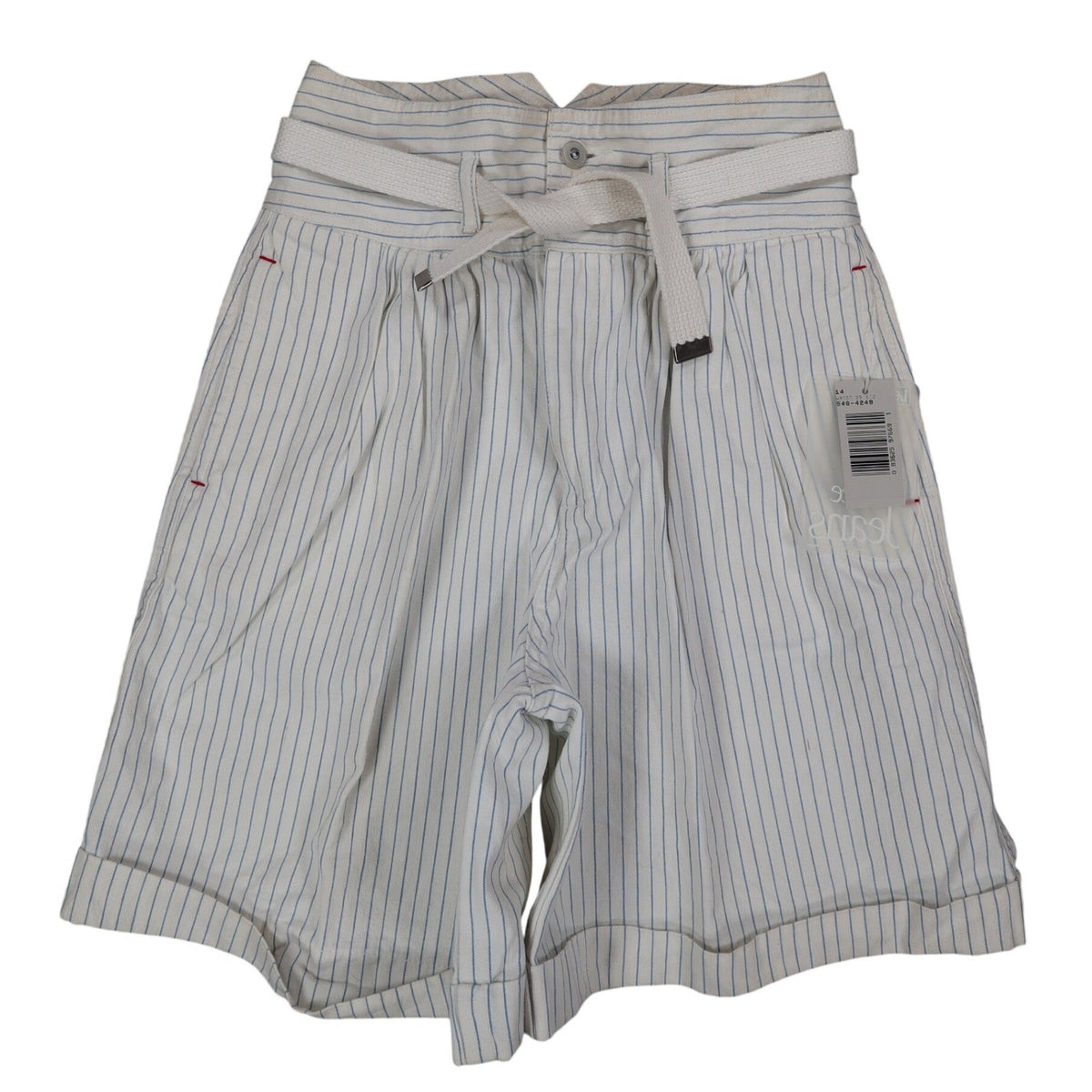 Lee Vintage 90s Striped Shorts Girls 14 White Blue Cotton High Waist Deadstock - take2supply