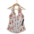 XOXO Halter Top Womens Medium Y2K White Floral Cotton Pleated Smocked NWT - take2supply