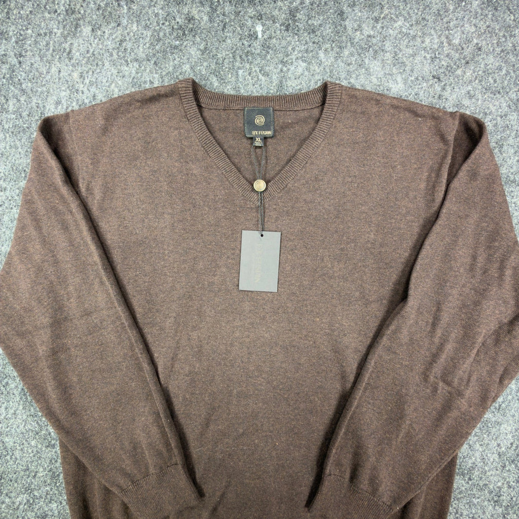 F/X Fusion V-Neck Sweater Mens XL Brown Heather Cotton Blend NWT - take2supply