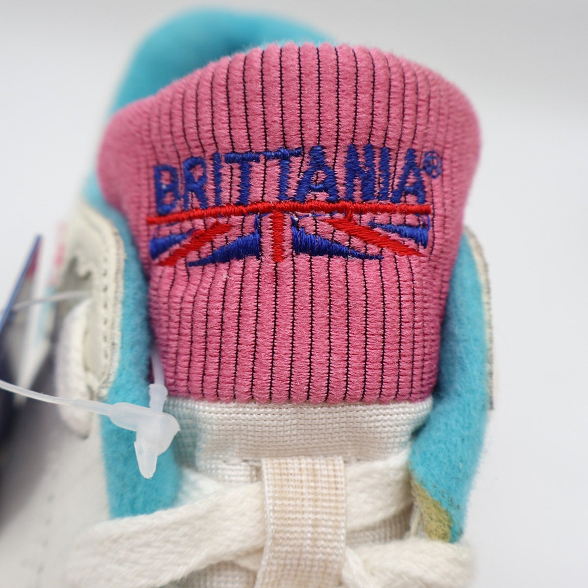 Brittania Sneakers Kids Size 1.5 Vintage 80s White Leather Teal Pink B98543G - take2supply