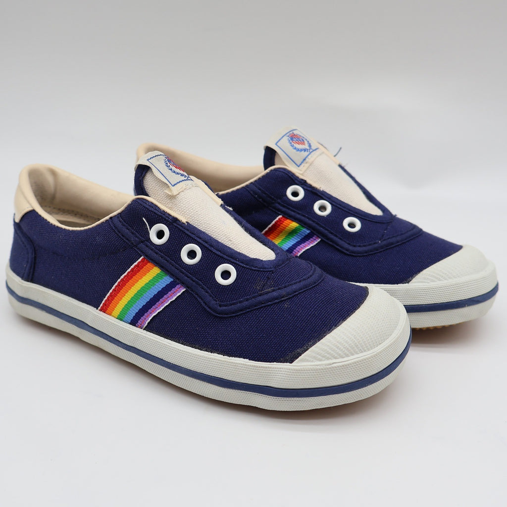 AAU Ruff Necks Scooter Shoes 10.5 Vintage Deadstock Navy Rainbow Canvas Sneakers - take2supply