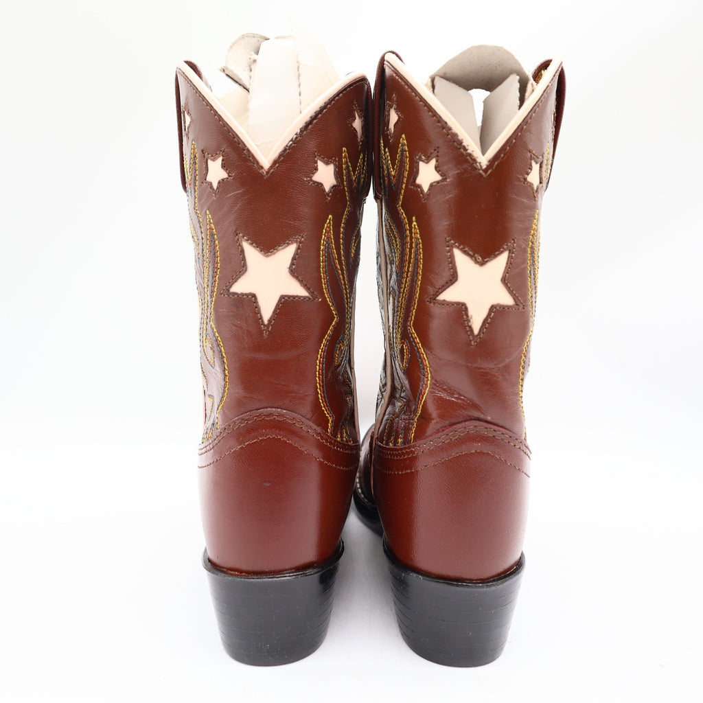 Acme Vintage Style Western Boots Kids 3 Brown Leather NWT AC146 Star Inlay - take2supply