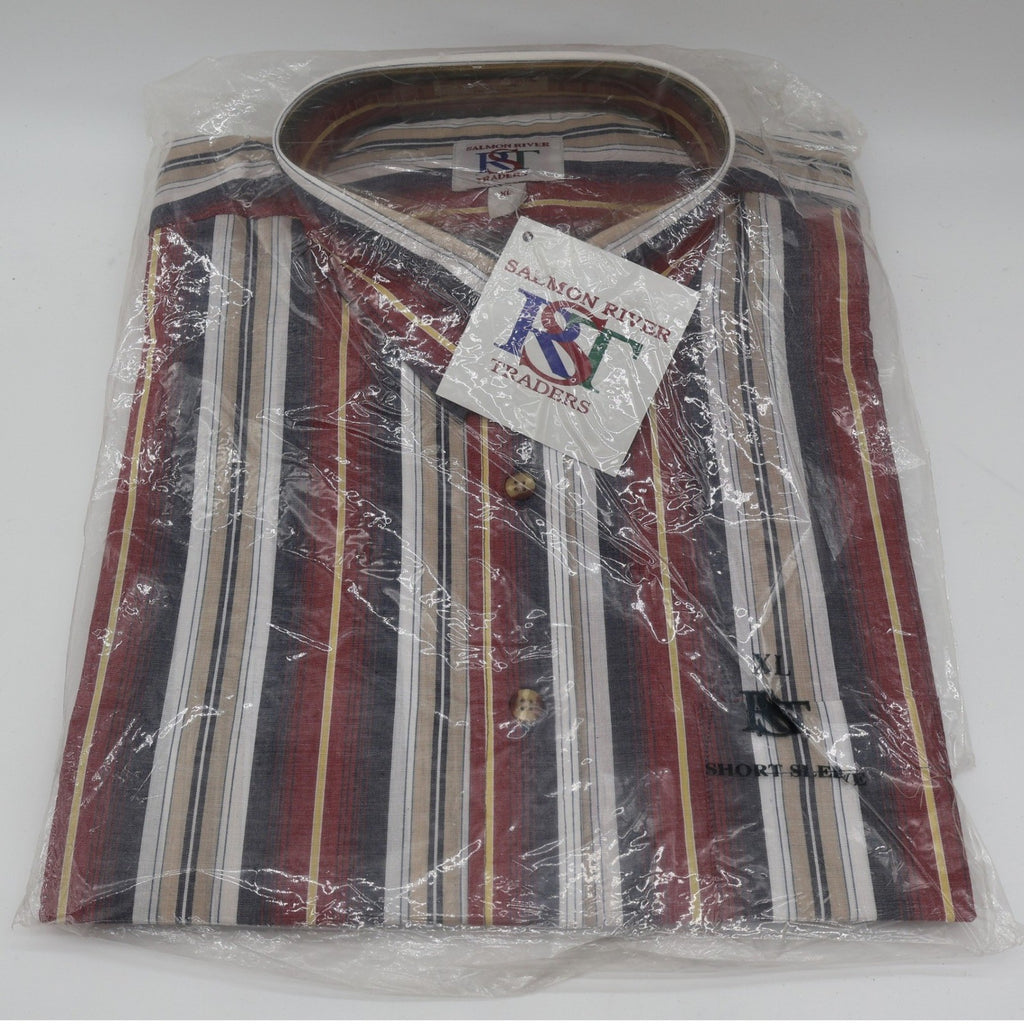 Salmon River Traders Shirt Mens XL NWT Striped Short Sleeve Button Front Red - take2supply