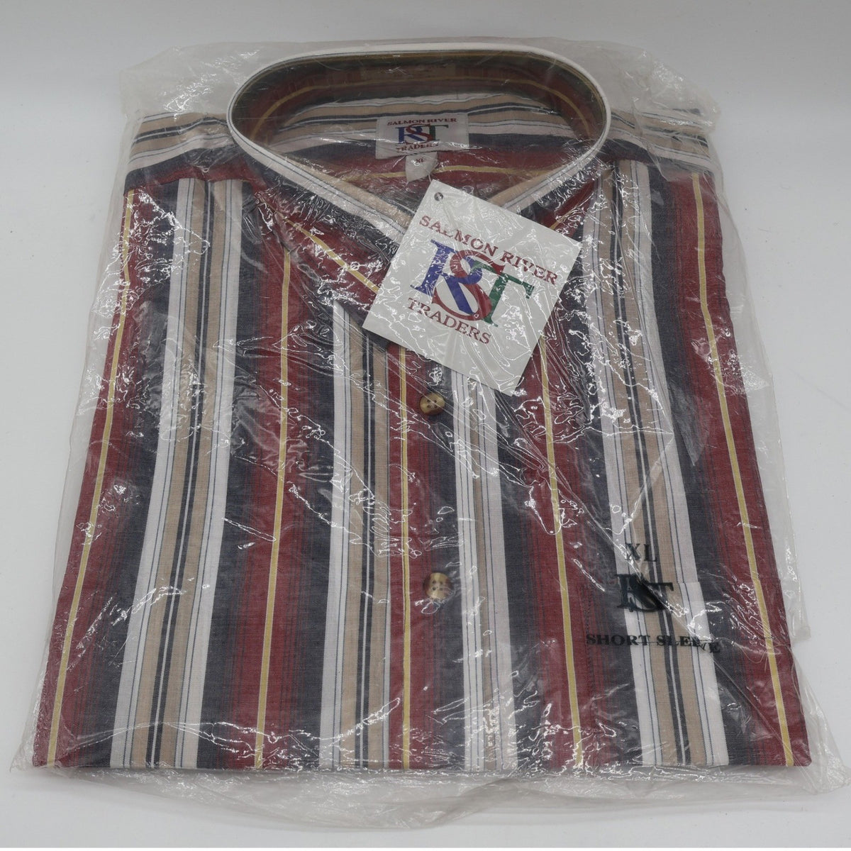 Salmon River Traders Shirt Mens XL NWT Striped Short Sleeve Button Front Red - take2supply