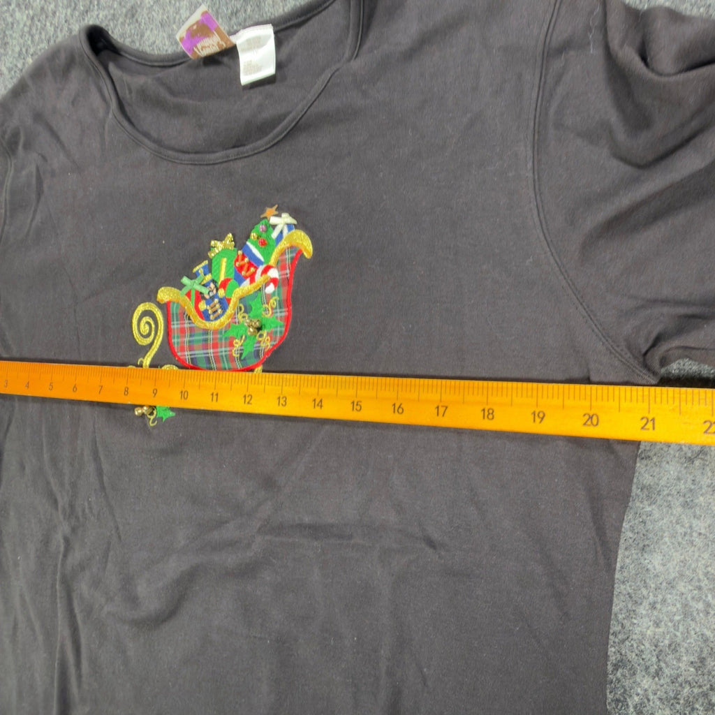 Peanut Butter & Jelly Christmas Sleigh Top Womens L Black Cotton New - take2supply