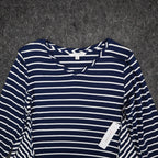 Erin London Tunic Top Womens Medium Navy Blue White Striped Sharkbite Hem NWT - take2supply