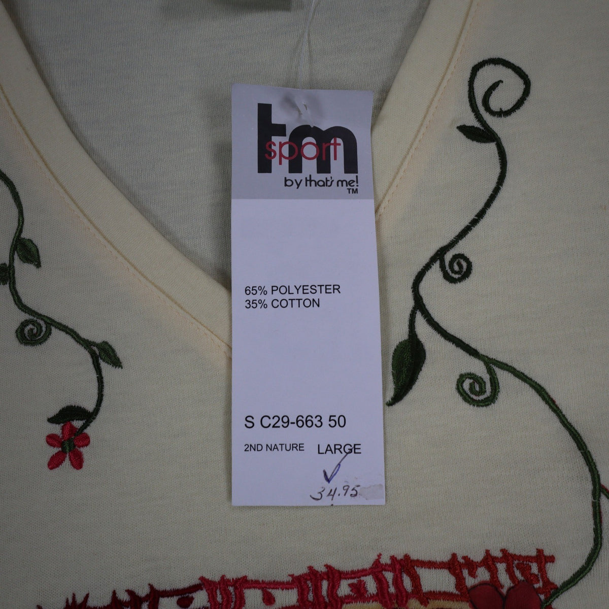 TM Sport by That's Me V-Neck Top Large Vintage Y2K Yellow Floral Embroidered NWT - take2supply