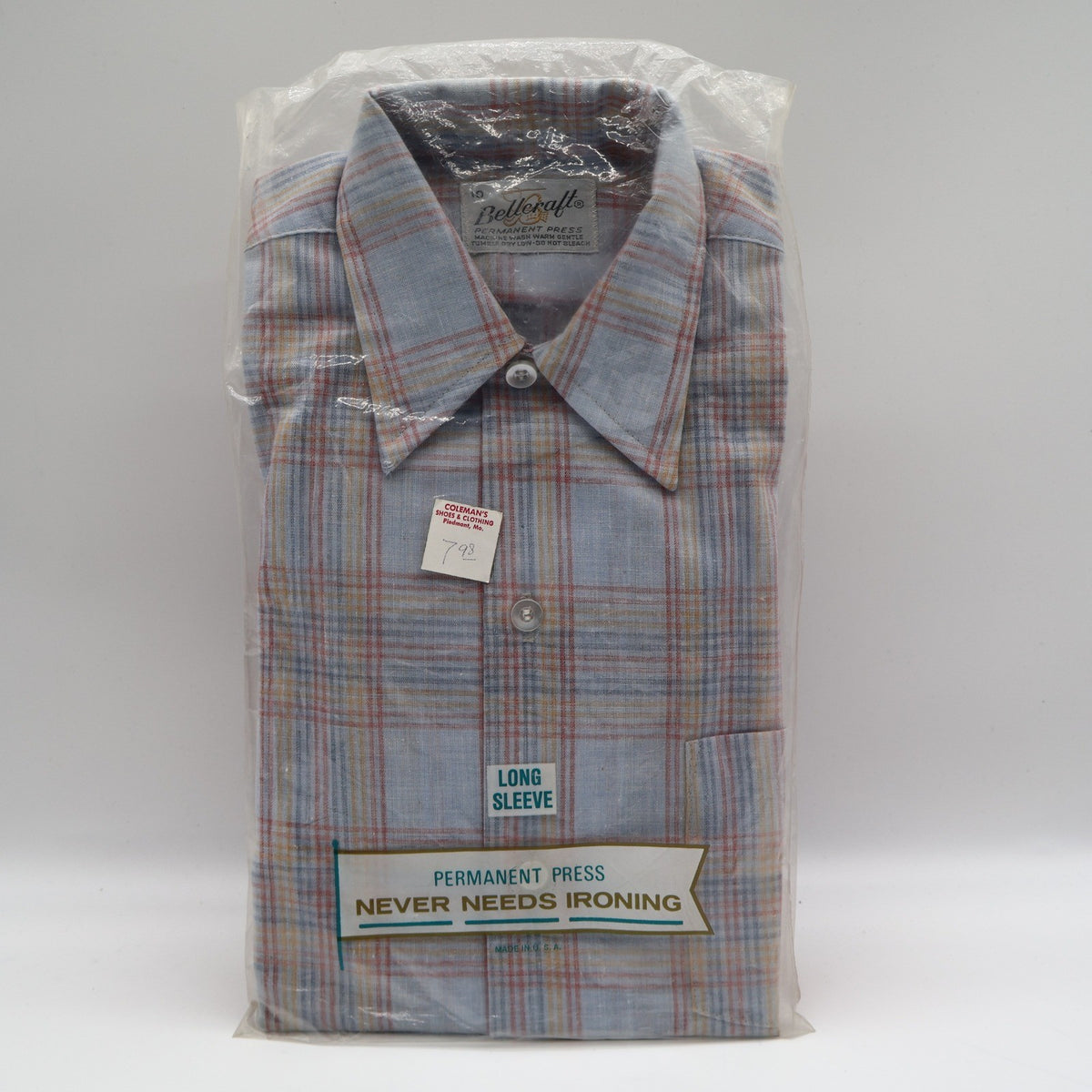 Bellcraft Shirt Boys 10 Blue Red Plaid Long Sleeve Permanent Press USA NWT - take2supply