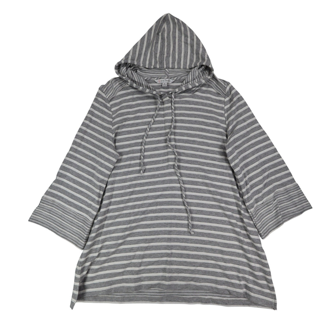 Erin London Womens M Gray White Striped Lace Up Hooded Tunic Top NWT - take2supply