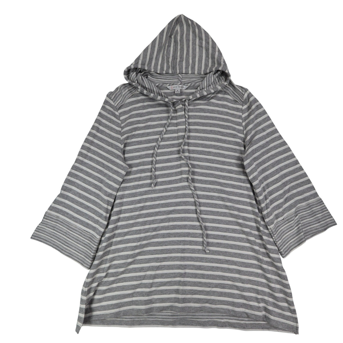 Erin London Womens M Gray White Striped Lace Up Hooded Tunic Top NWT - take2supply
