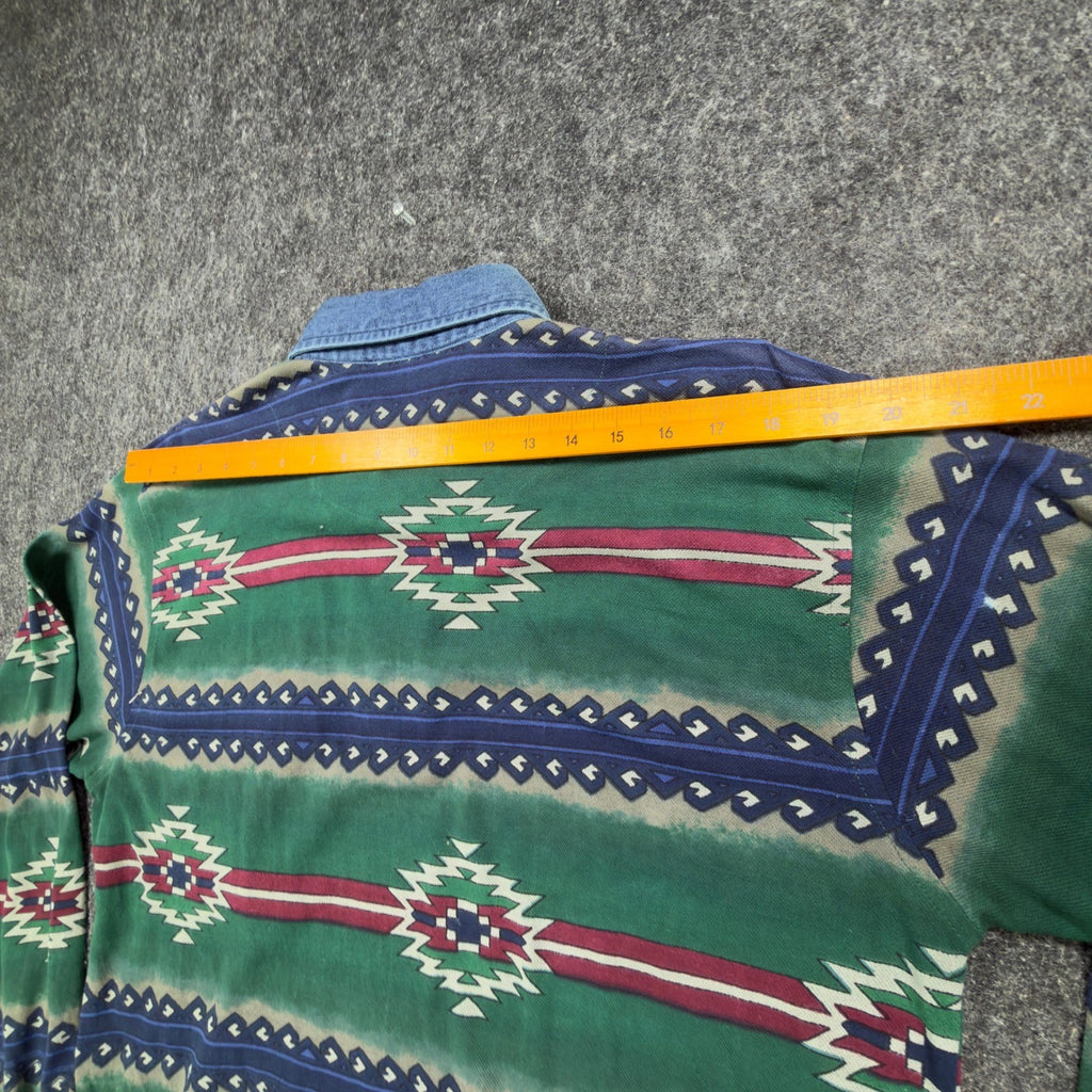 Cumberland Outfitters Vintage 90s Aztec Polo Mens Medium Green Cotton Denim C411 - take2supply