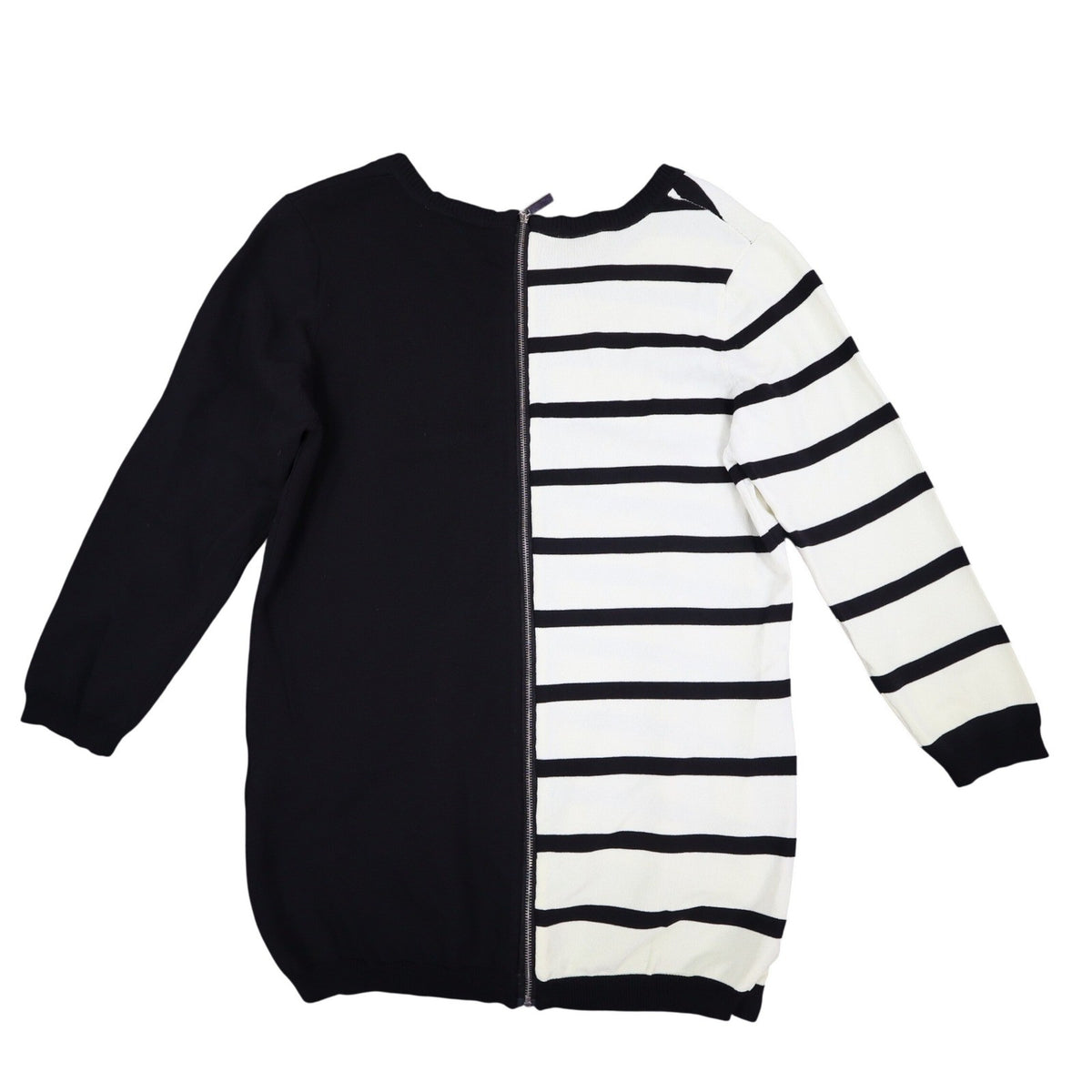 Lanalee Montreal Sweater Womens Large Black White Striped Colorblock Zip Back - take2supply